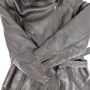 Tannery West Brown‎ Leather Belted Moto Jacket Asymmetrical Zip Quilted L
